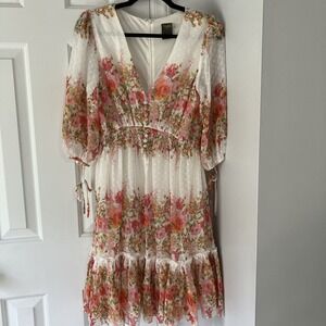 Taylor Dress Size 8 Floral Ivory Lined Midi Bloomcore Cottage Boho